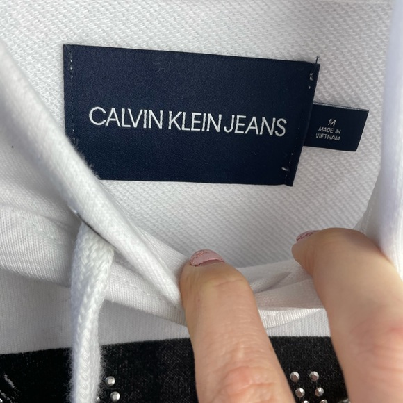 Calvin Klein Rhinestone Logo Cropped Hoodie Sz M - Picture 5 of 12